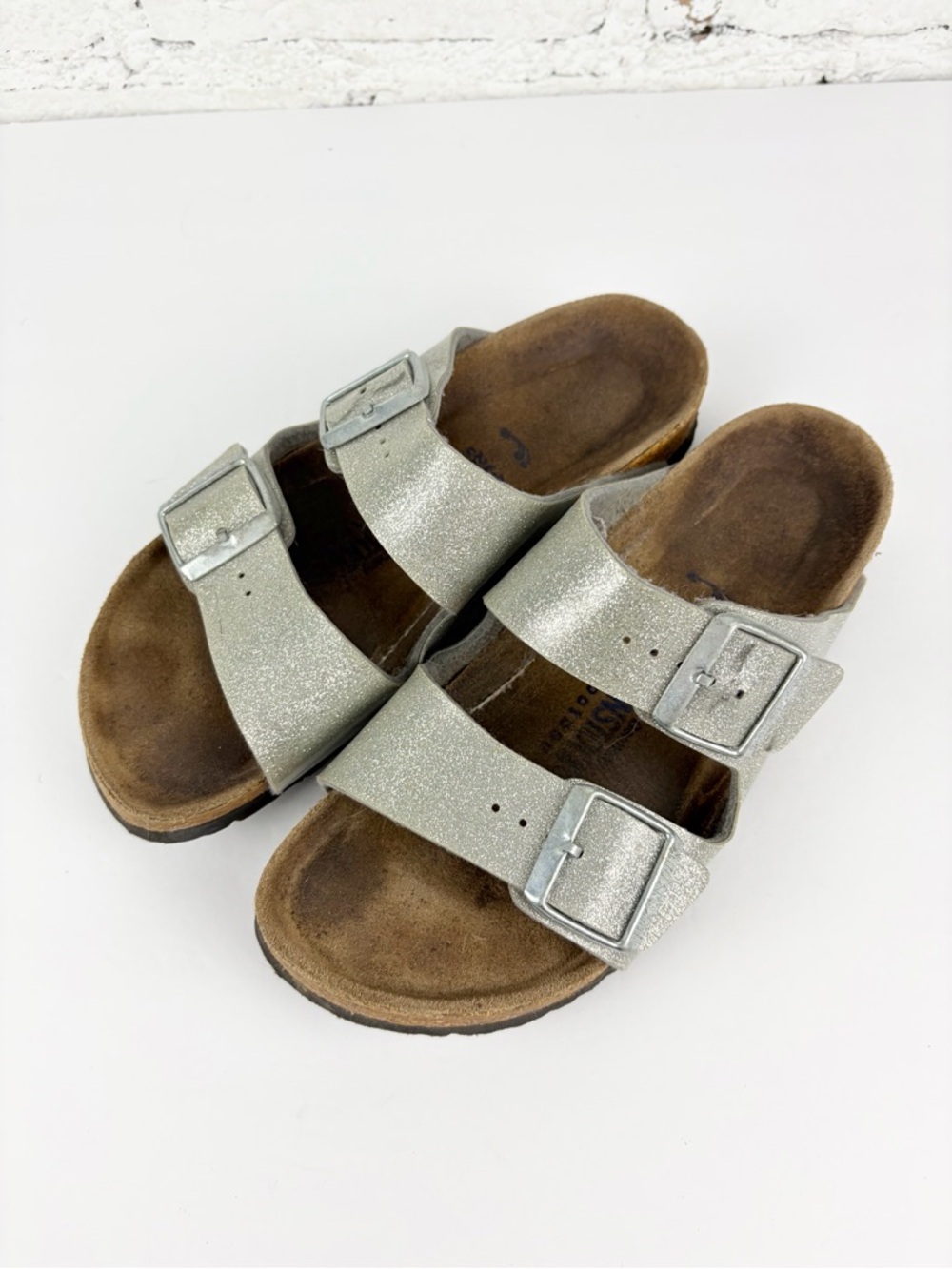 Birkenstock Arizona Silver Glitter Double Strap Sandal Soft Footbed 37